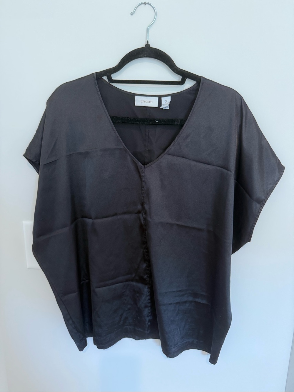 Chico's Black Silk-Blend V-Neck Dolman Top